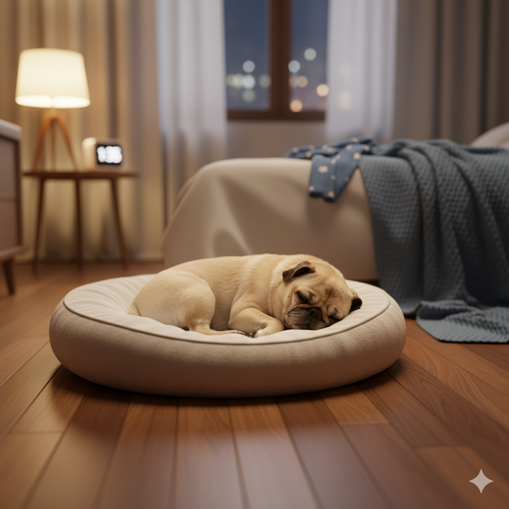 Cão confortável na hospedagem