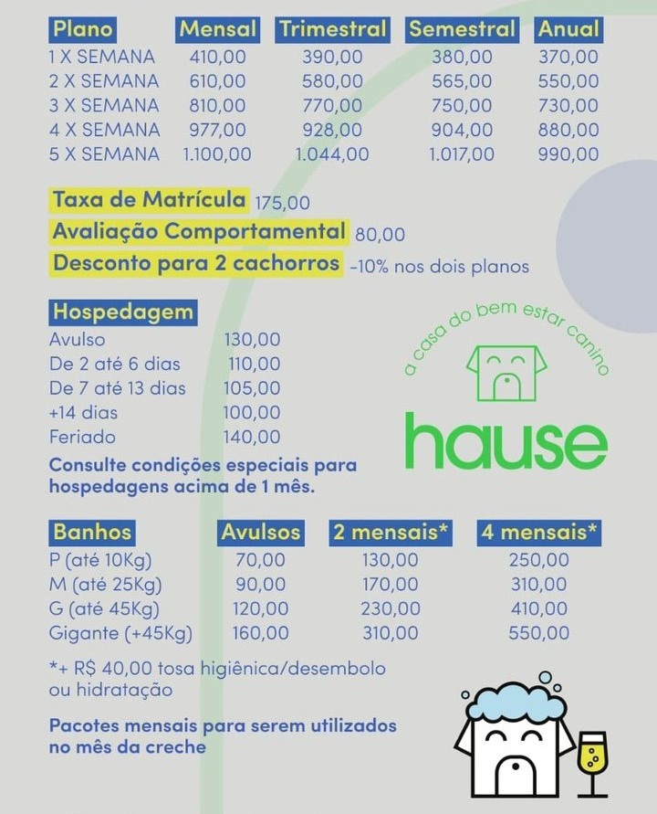 Tabela de Preços da Unidade Bela Vista