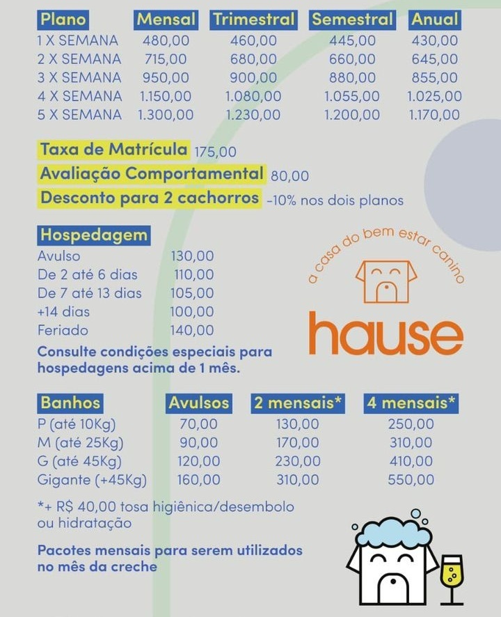 Tabela de Preços da Unidade Consolação